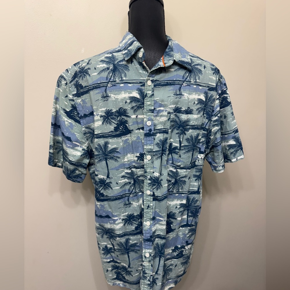 Denim & Flower Men’s Blue and Green Slim Fit Casual Button Down Shirt XL